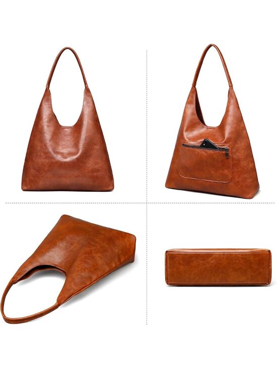 Retro Vegan Leather Slouchy Hobo Tote Bag for Women with Small Purse - Stylish
